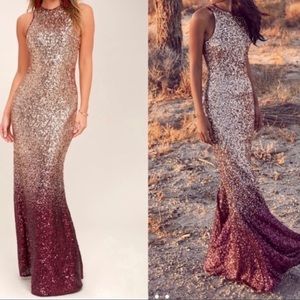 Lulu’s Sequin Mermaid Gown - Gold to Burgundy Ombre